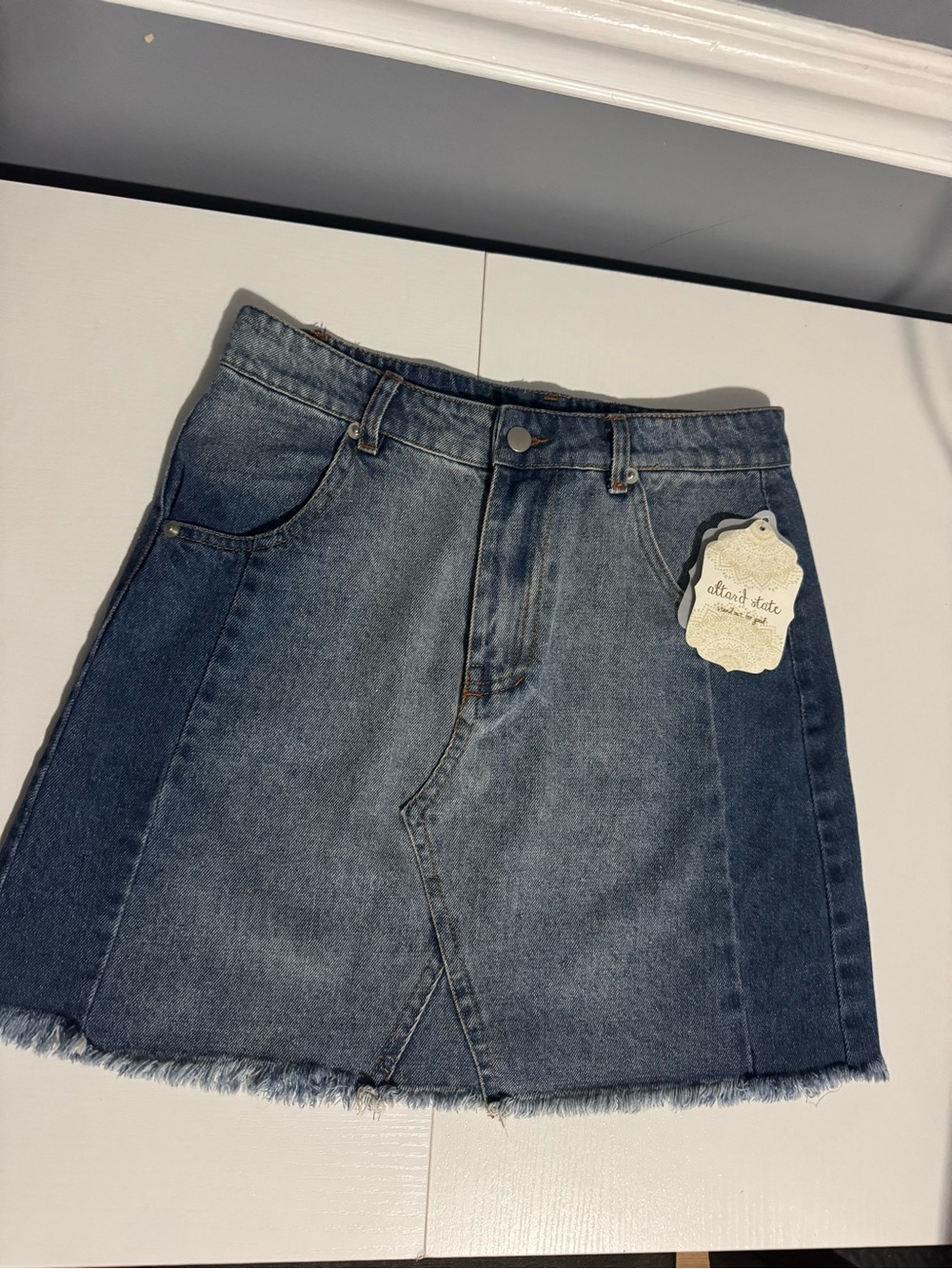 Altar'd State Two-Tone Denim Mini Skirt - Blue
